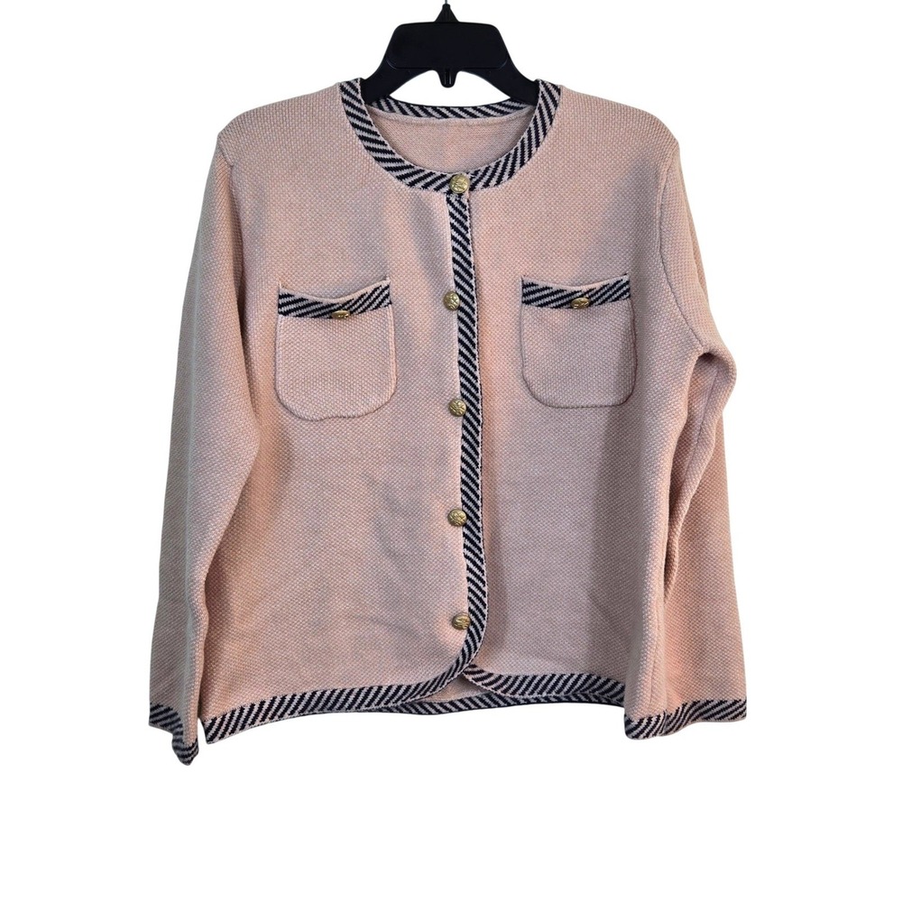 JM Collection Womens Pale Pink Textured Knit Parisian Chic Cardigan Large